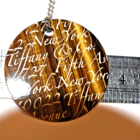 Tiffany & Co Tigers Eye  Notes  Round Pendant Necklace 17" w/ Box - Picture 1 of 3